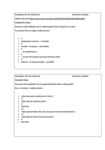 GCSE Spanish Roleplay with video link