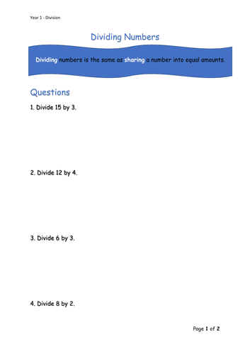 Y1 Maths - Dividing Numbers (Free)