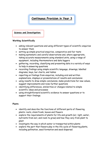 Continuous Provision Year 3 NC statements