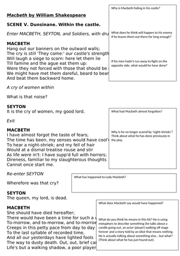 Scaffolded Analysis of Act 5 Scene 5 Macbeth