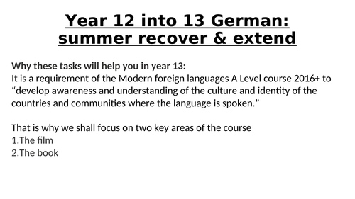 A level German summer recovery work