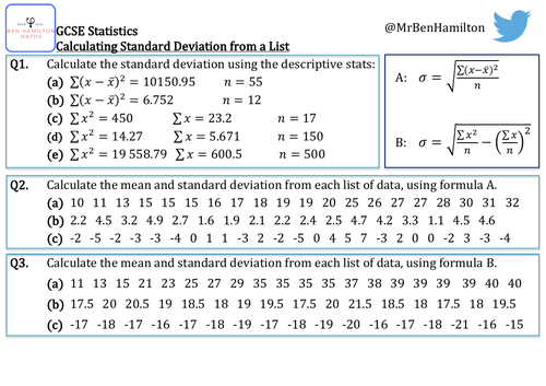 GCSE Statistics - Standard Deviation from a List