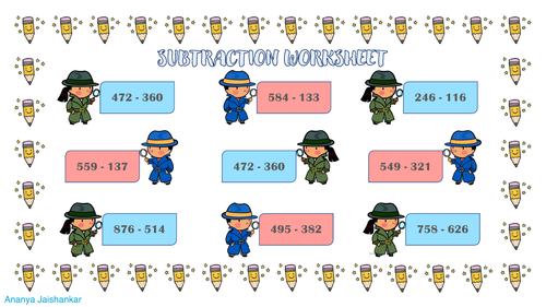 Subtraction Without Carry on Worksheet
