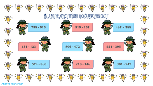 3 Digit Subtraction With Carry on Worksheet