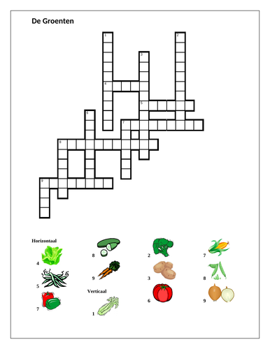 Groenten (Vegetables in Dutch) Crossword
