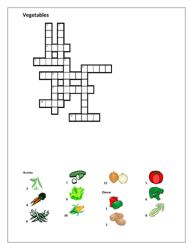 Vegetables in English Crossword | Teaching Resources