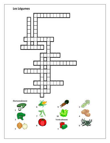 Légumes (Vegetables in French) Crossword