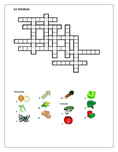 Verdure (Vegetables in Italian) Crossword