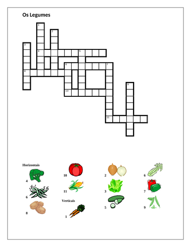 Legumes (Vegetables in Portuguese) Crossword