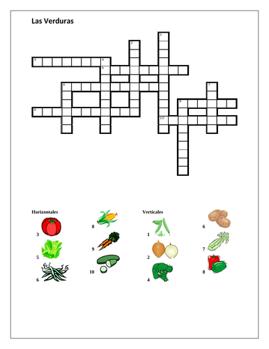 Verduras (Vegetables in Spanish) Crossword