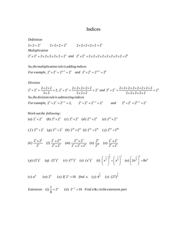 Indices - Basic rules and some proofs