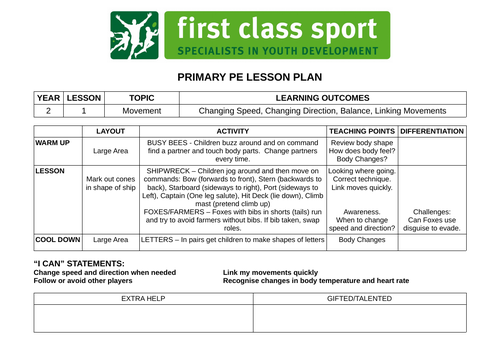 KS1 PE Plans - Year 2 - Movement x 3 Plans