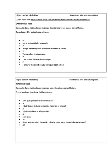 Spanish Higher role play -  future plans