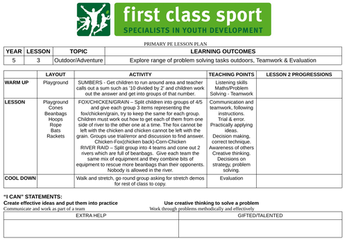 KS2 PE Plans - Year 6 - Outdoor/Adventure x 3 Plans