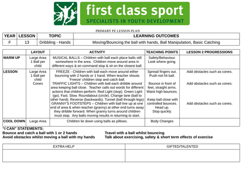 EYFS PE Plans - Reception - Dribbling x 4 Plans (Feet, Hands)