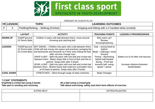 EYFS PE Plans - Reception - Fielding/Striking x 3 Plans