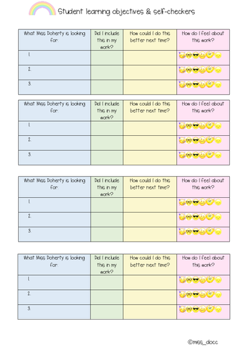 Student learning objectives & self-checkers: