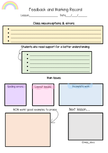 Teacher lesson feedback and relfection sheet