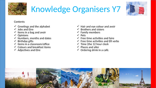 Knowledge organisers for Y7 with vocabulary tests and answer sheets