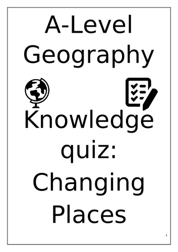 AQA A-Level Geography Changing Places Quiz Questions