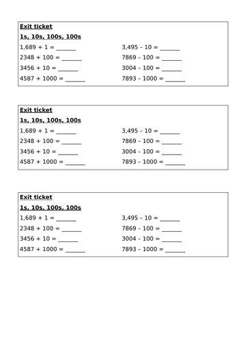 Exit Tickets - Addition and Subtraction