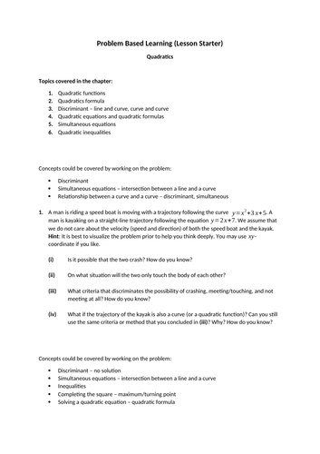 Algebra (Quadratics) - As level - PBL