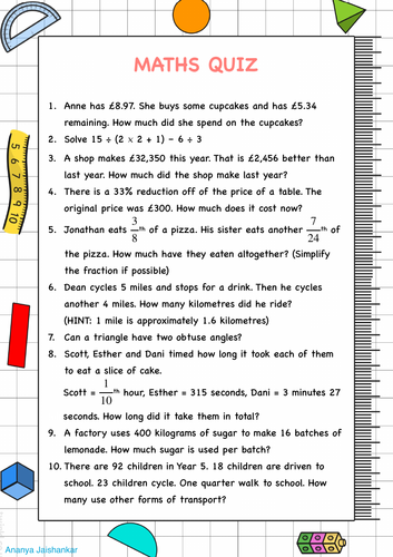 Maths Quiz For Year 5 And Year 6