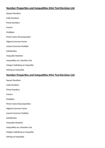 Mini test number properties inequalities