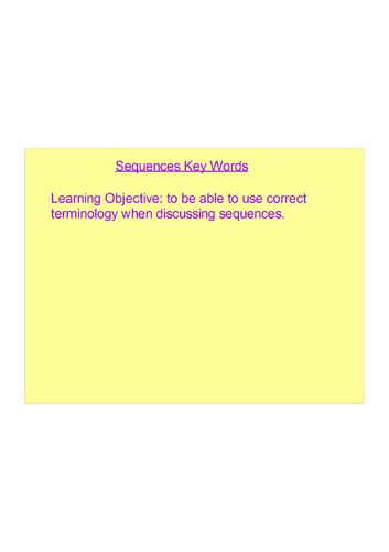 Sequences algebra key words starter plenary