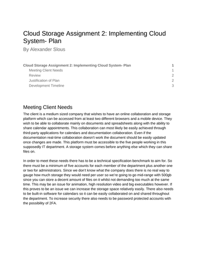 Cloud Storage Assignment 2: Implementing Cloud System