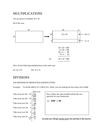 Grid Multiplication and Division as Subtraction