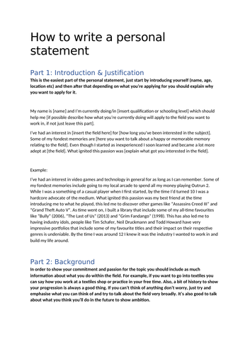 how to plan out a personal statement