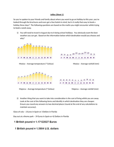 Jollies - going on holiday functional maths