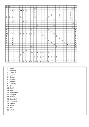 Y8 German word searches numerous topics