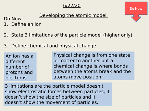 Development of the atom research lesson