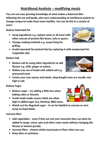 Nutritional Analysis - modifying meals