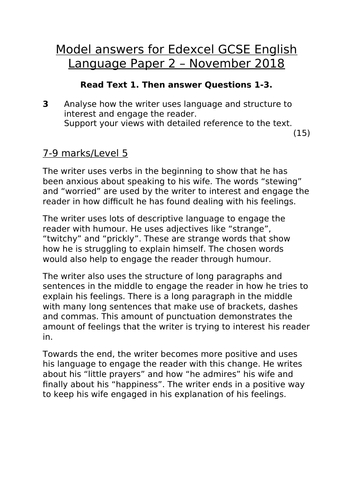 Aqa Gcse English Language Paper 2 June 2018 Model Answers