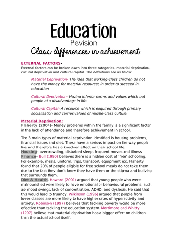 Sociology A-Level Education Notes