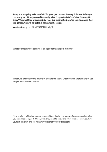 Sports Job Non-Doer Sheets