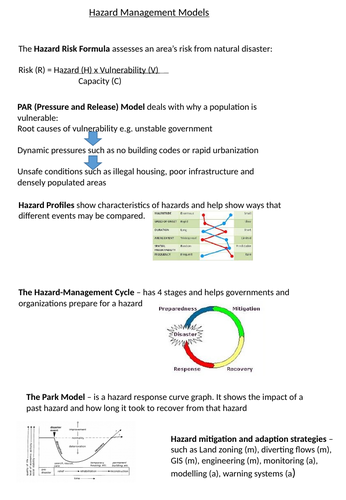 Hazard models and Profiles revision sheet A-Level geography