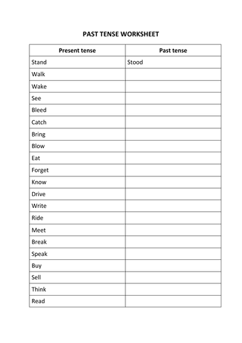 Present to Past Tense Worksheet