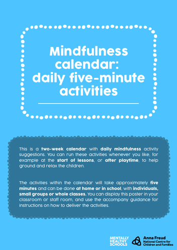 Mindfulness calendar: daily five minute activities