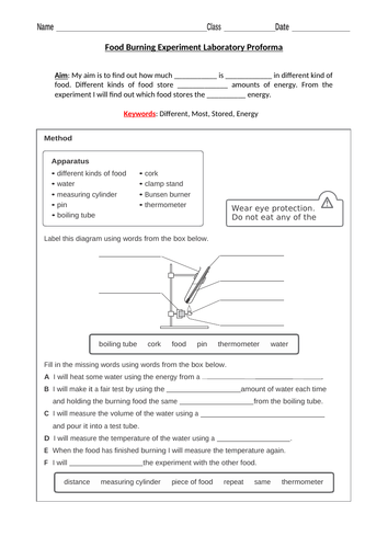 burning food experiment risk assessment