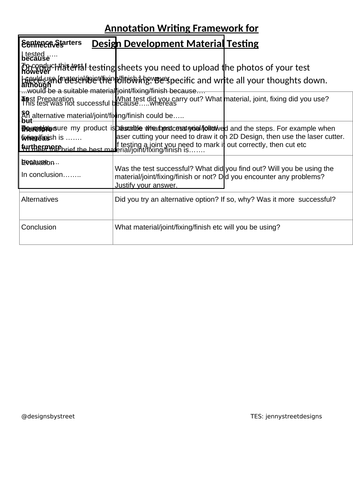D&T Writing Framework for  Design Development Material Testing