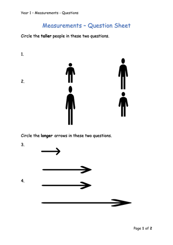 Y1 Maths - Measurements (Free)
