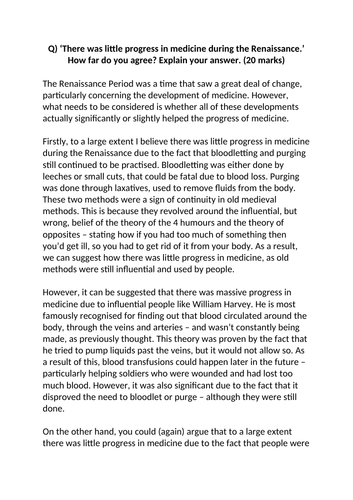 ‘There was little progress in medicine during the Renaissance.’ How far do you agree? - History