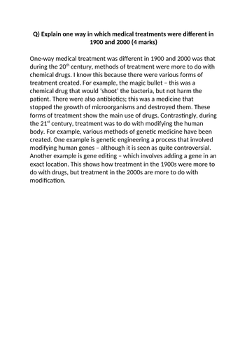 Explain one way in which medical treatments were different in 1900 and 2000 - History