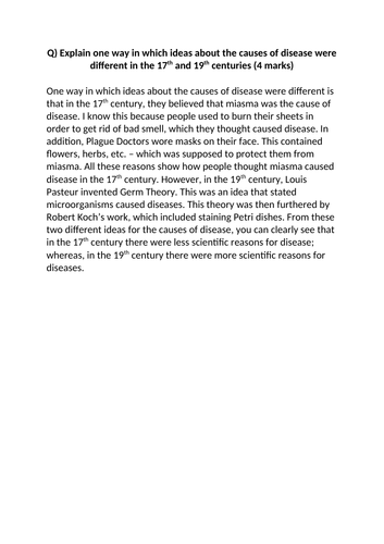 Explain one way ideas about the causes of disease were different in the 17th and 19th centuries