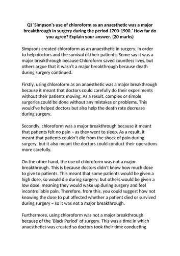 ‘Simpson’s use of chloroform as an anaesthetic was a major breakthrough.' How far do you agree?