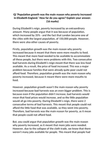 Population growth was the main reason why poverty increased in Elizabeth England. Do you agree?